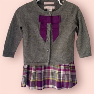 Janie & Jack Gray & Purple Plaid Dress/Sweater set. Size 12-18 mos. New w/ tags